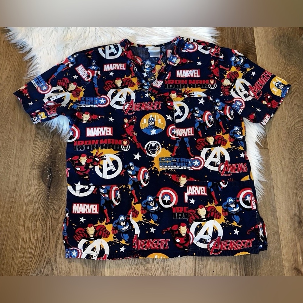 Marvel Navy Blue Avengers Graphic Scrub Top